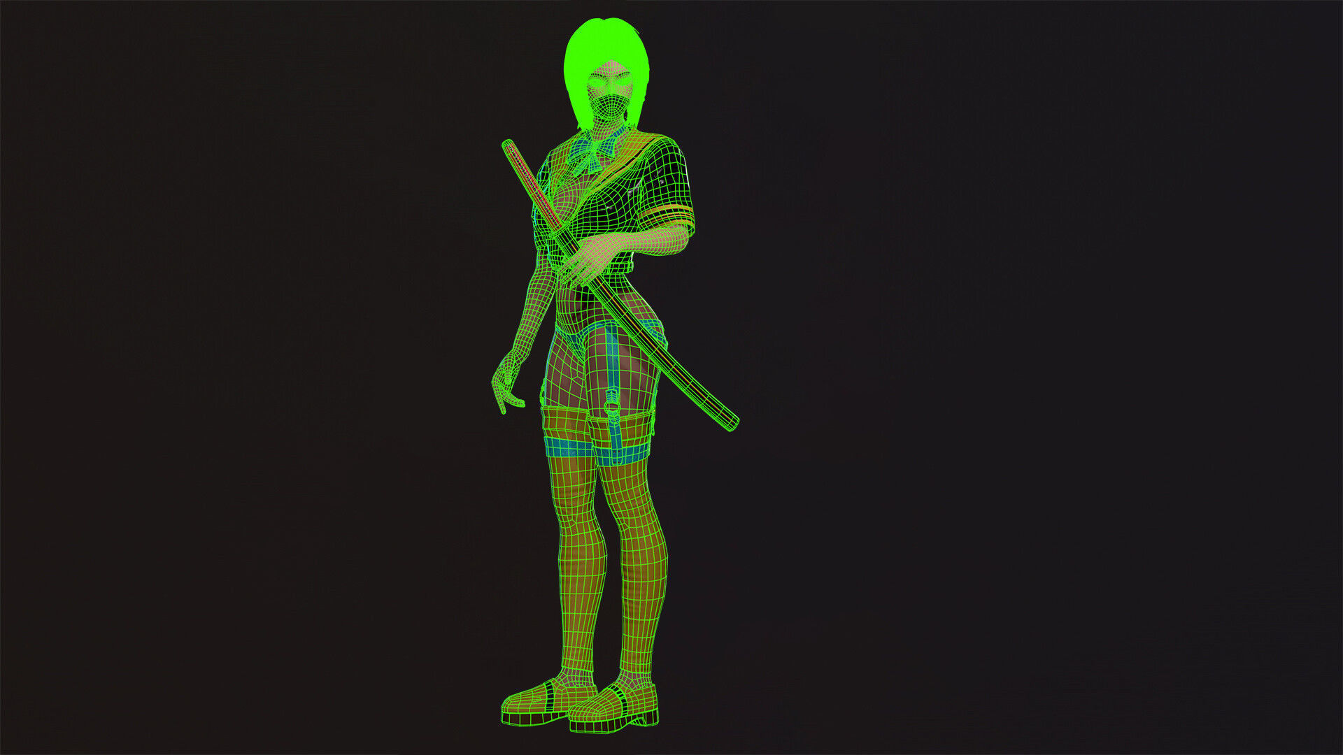 Katana Girl Low-poly 3D model_13
