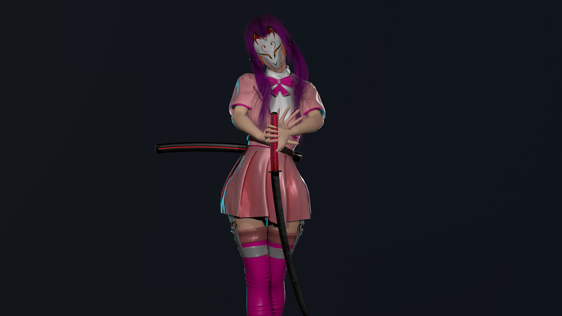 Katana Girl Low-poly 3D model_11