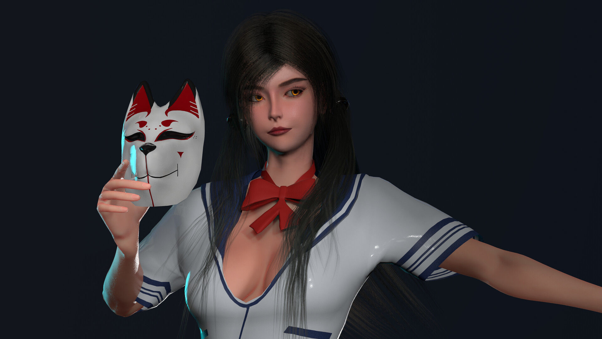 Katana Girl Low-poly 3D model_8