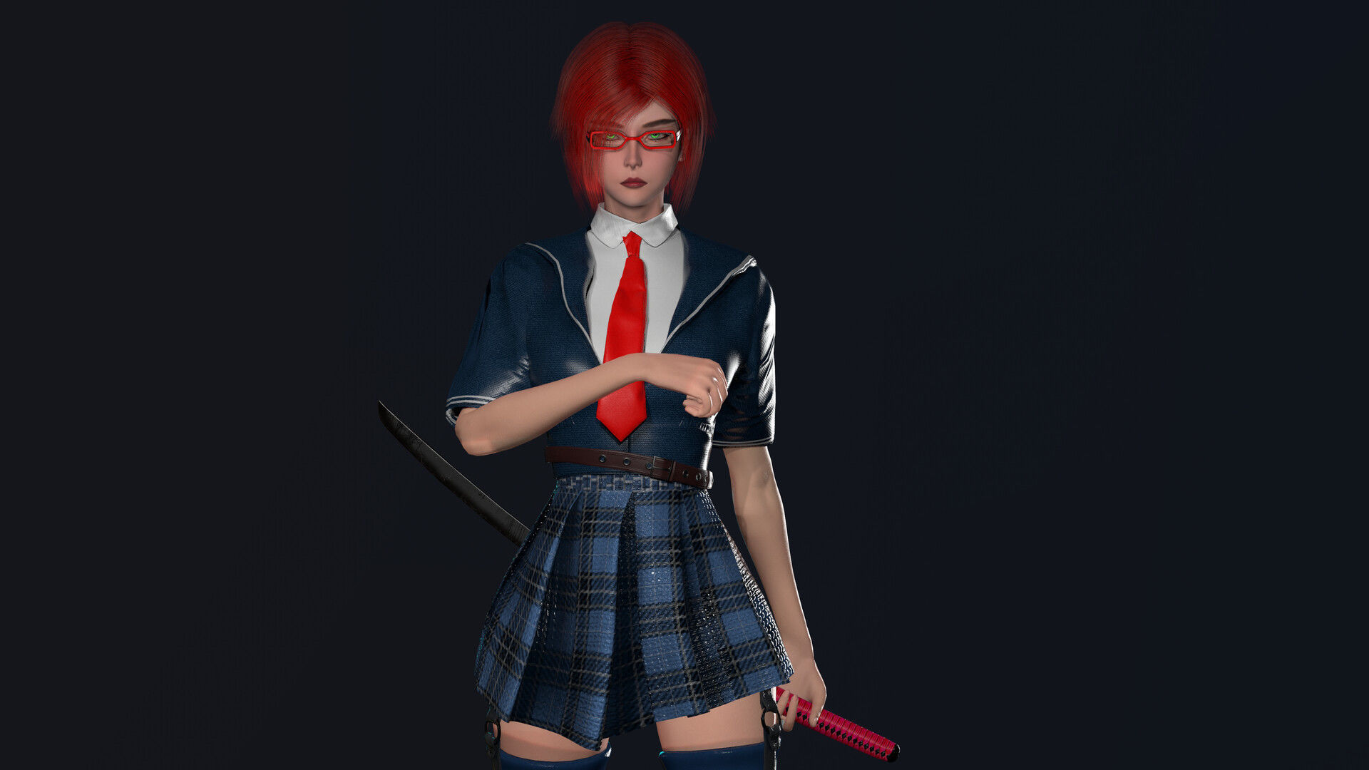 Katana Girl Low-poly 3D model_10