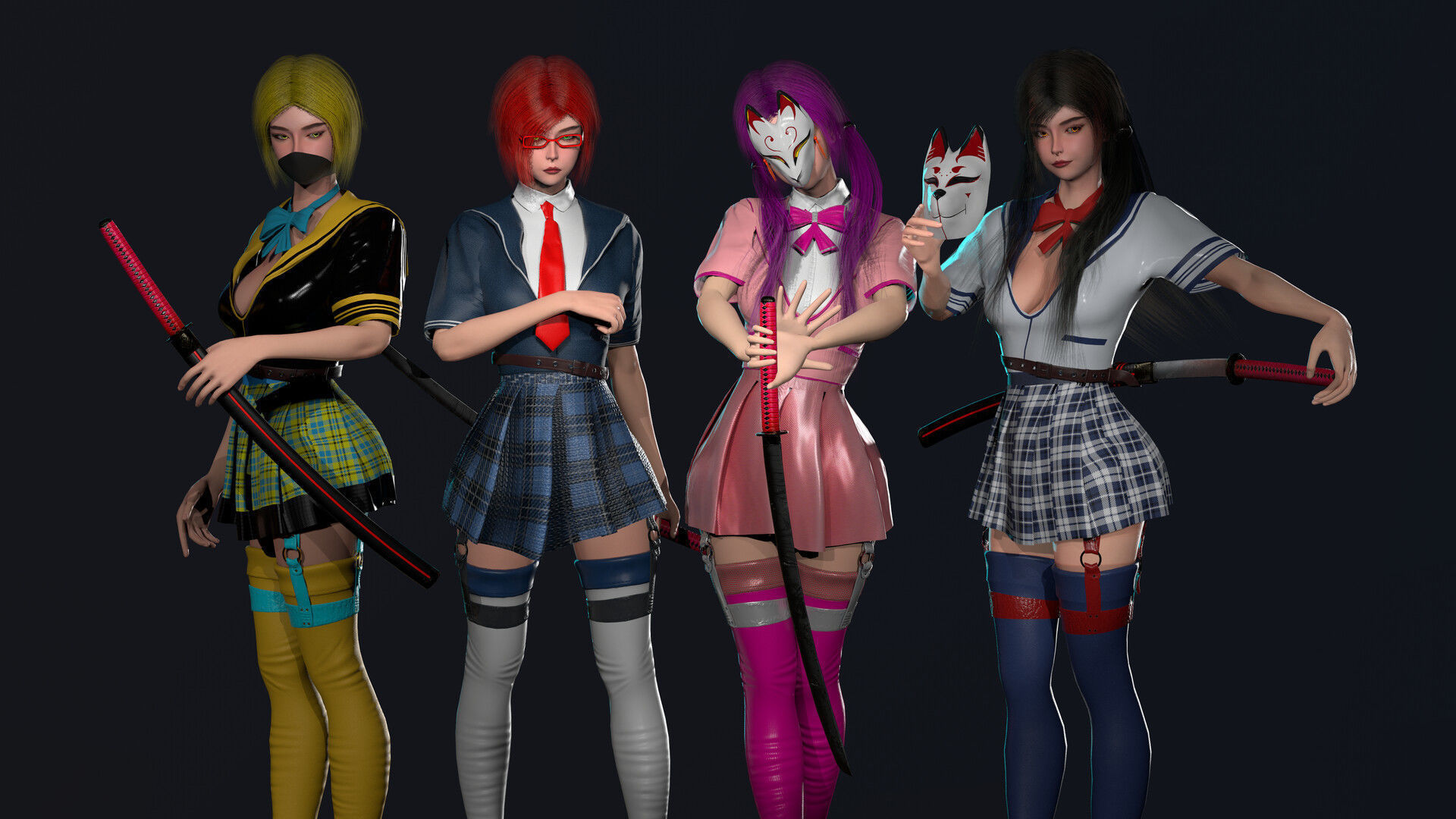 Katana Girl Low-poly 3D model_14