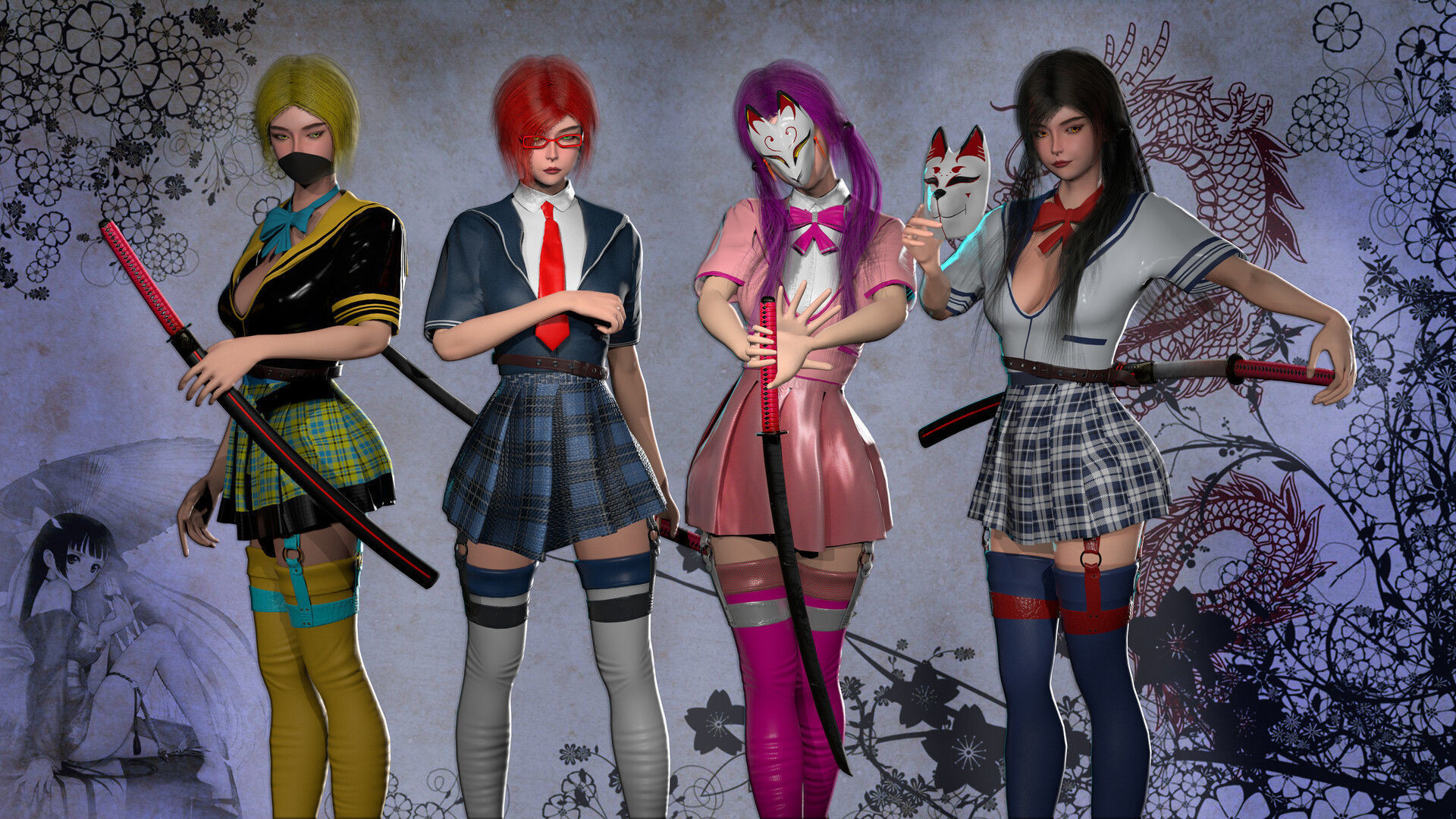 Katana Girl Low-poly 3D model_4