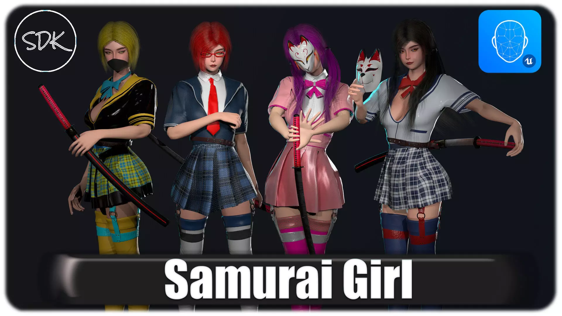 Katana Girl Low-poly 3D model_0