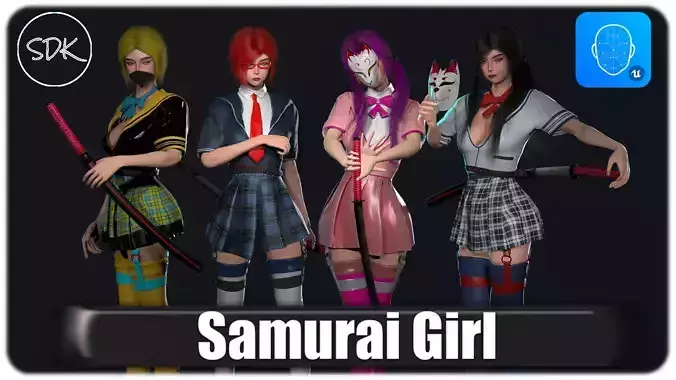 Katana Girl Low-poly 3D model