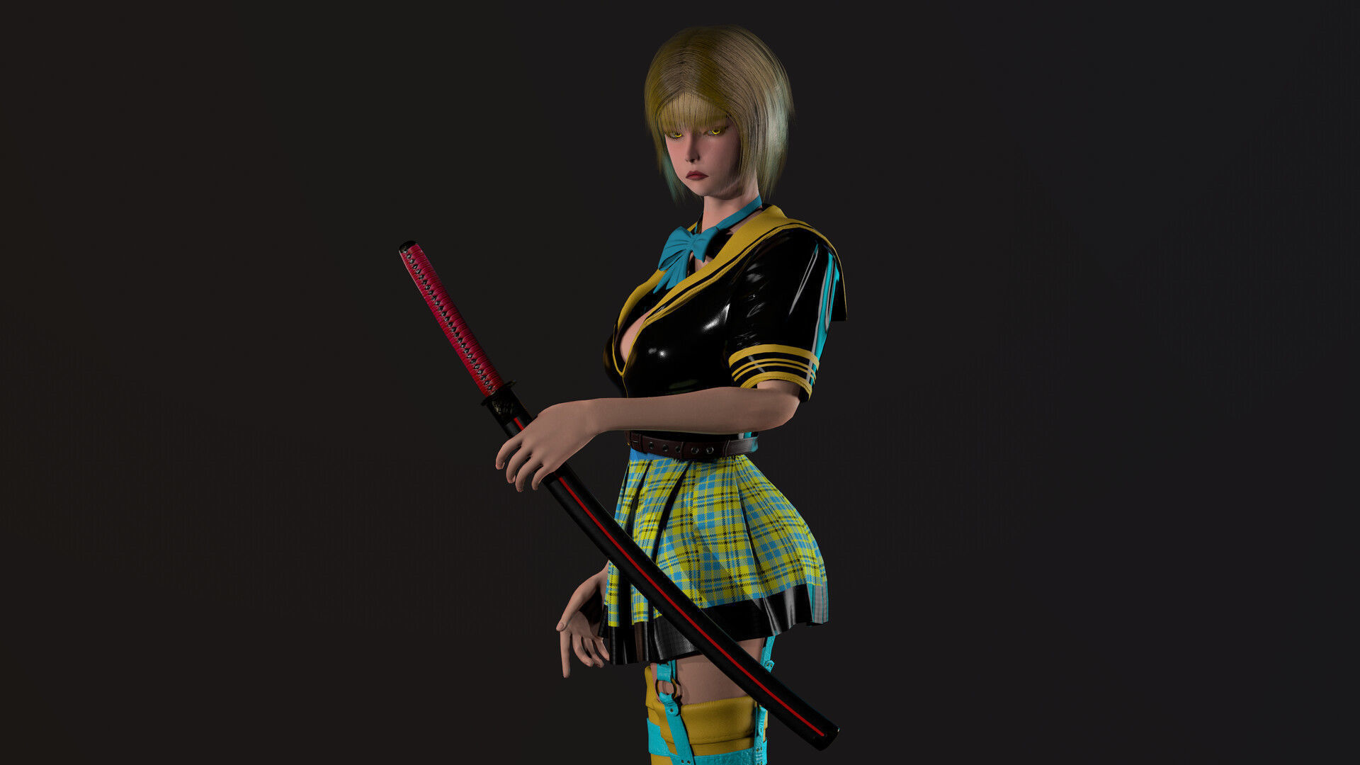 Katana Girl Low-poly 3D model_12