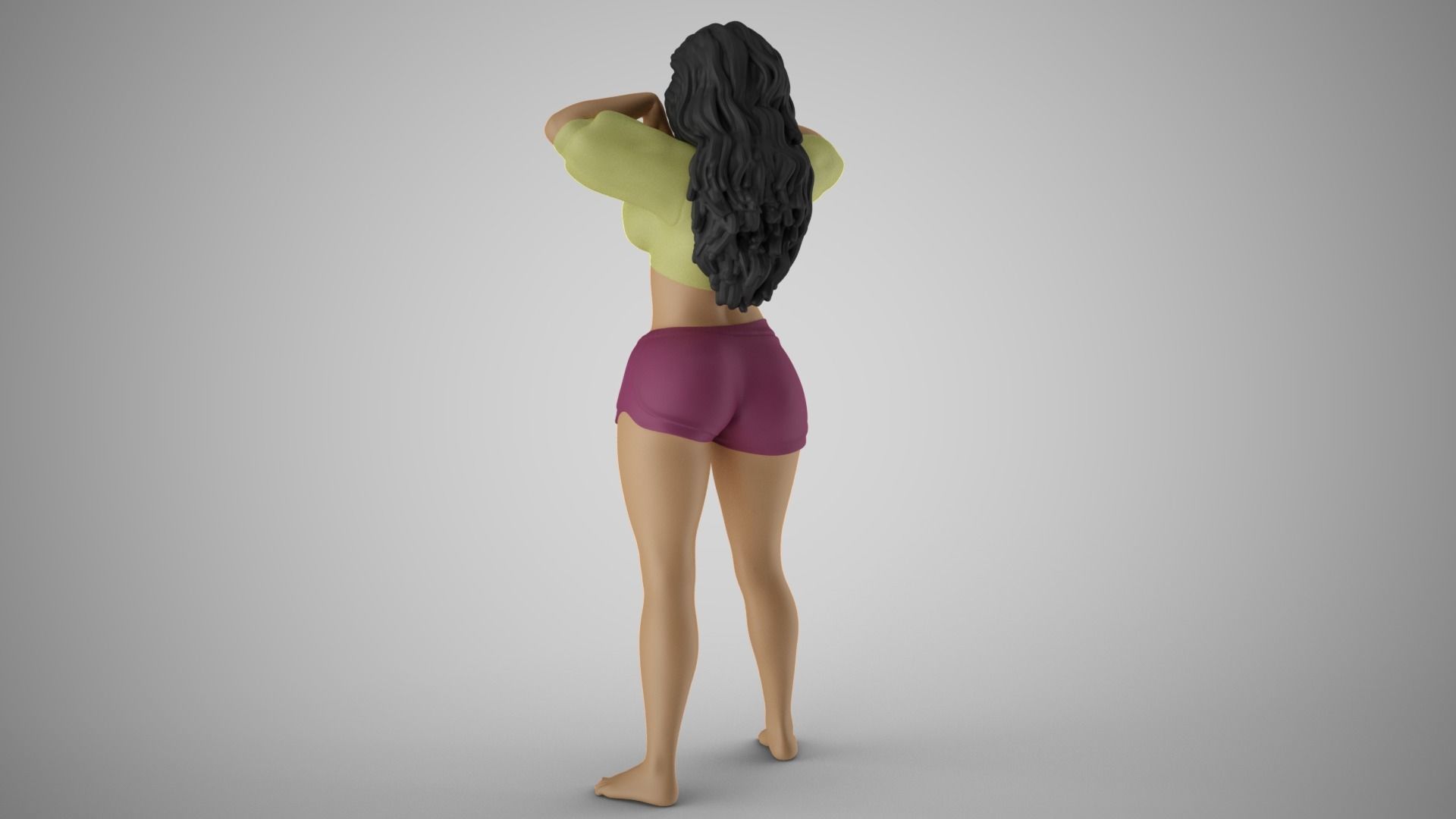 Slenderness 3 woman with long hair and shorts 3D print model_9