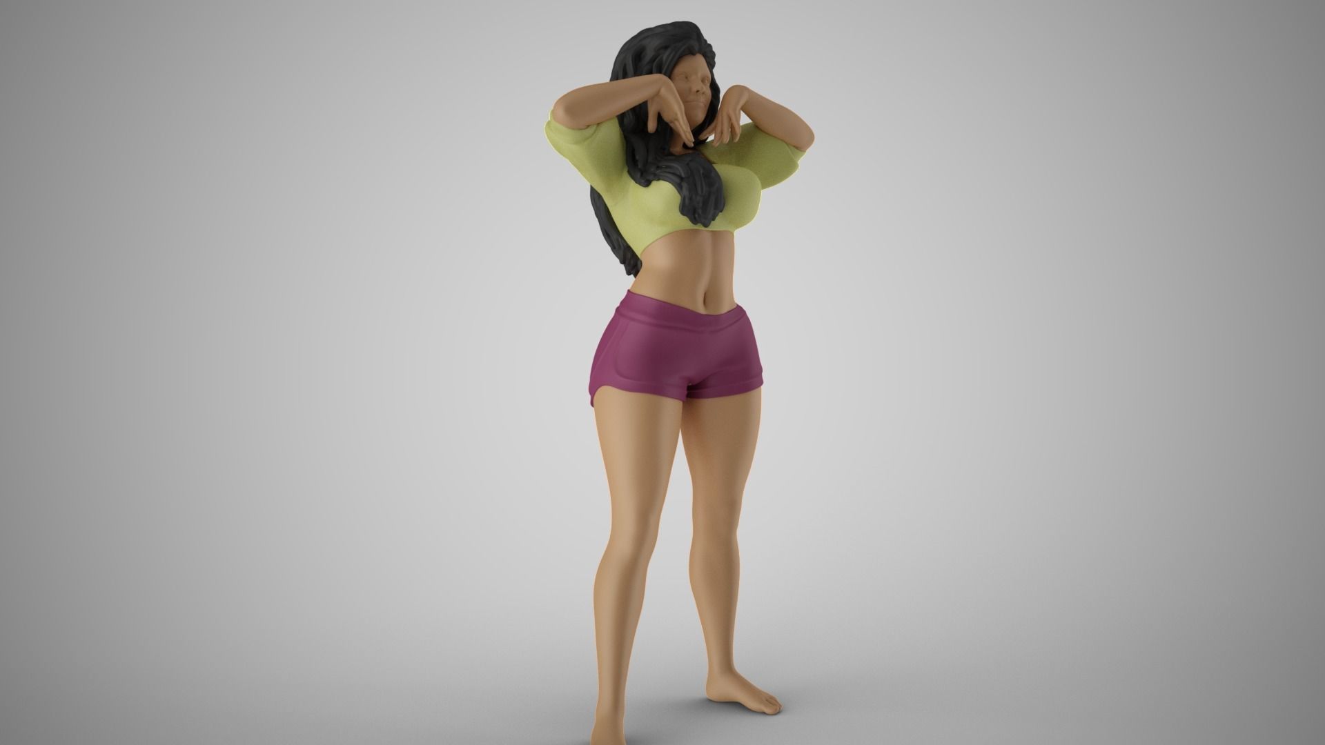 Slenderness 3 woman with long hair and shorts 3D print model_4