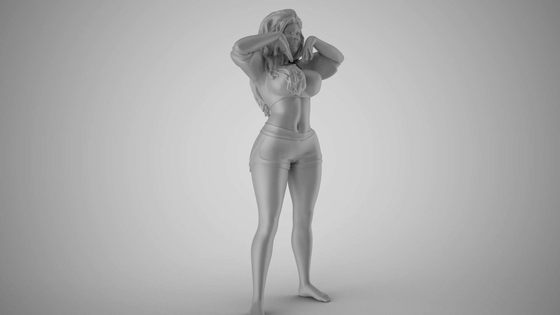 Slenderness 3 woman with long hair and shorts 3D print model_3