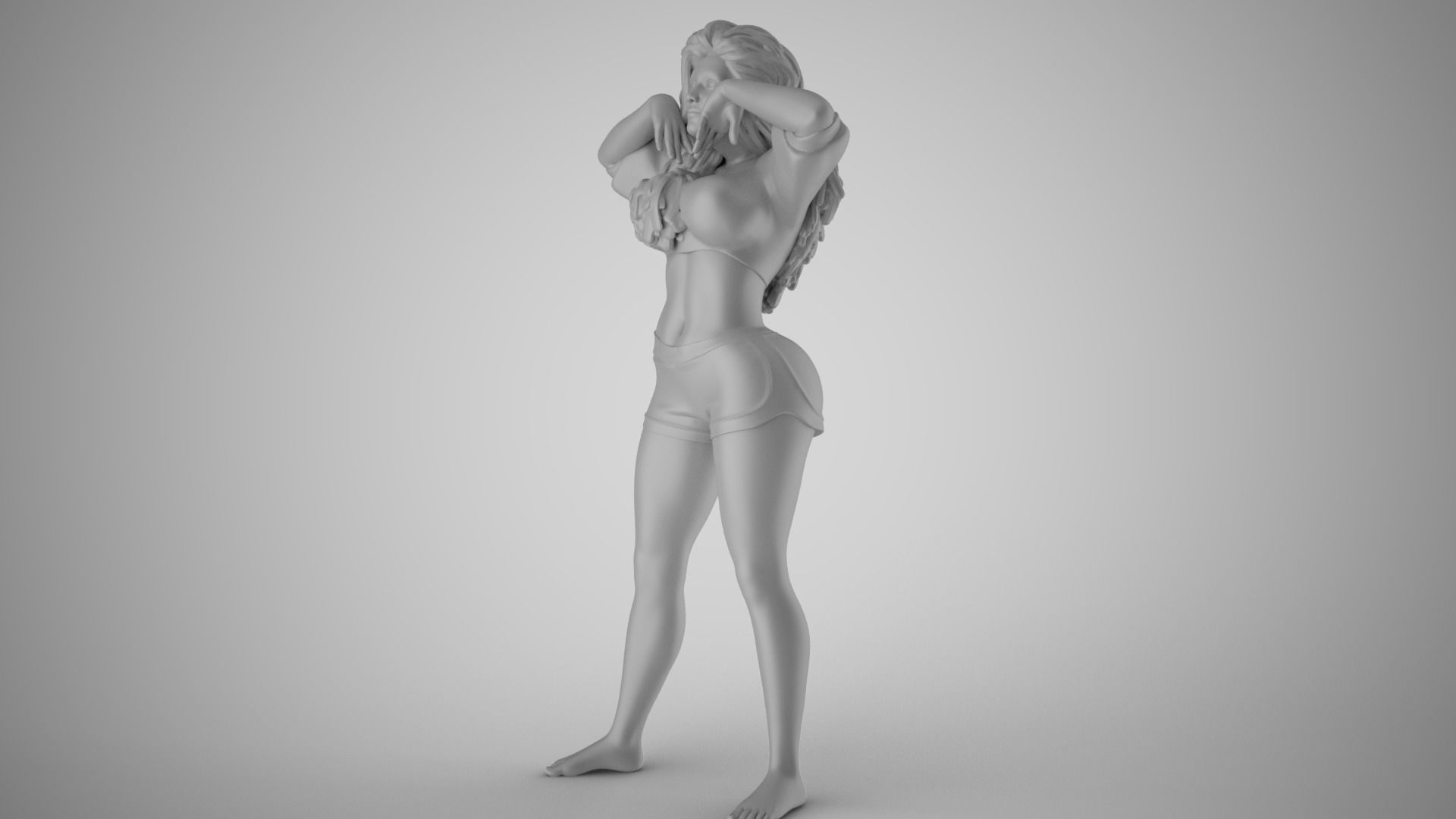 Slenderness 3 woman with long hair and shorts 3D print model_1