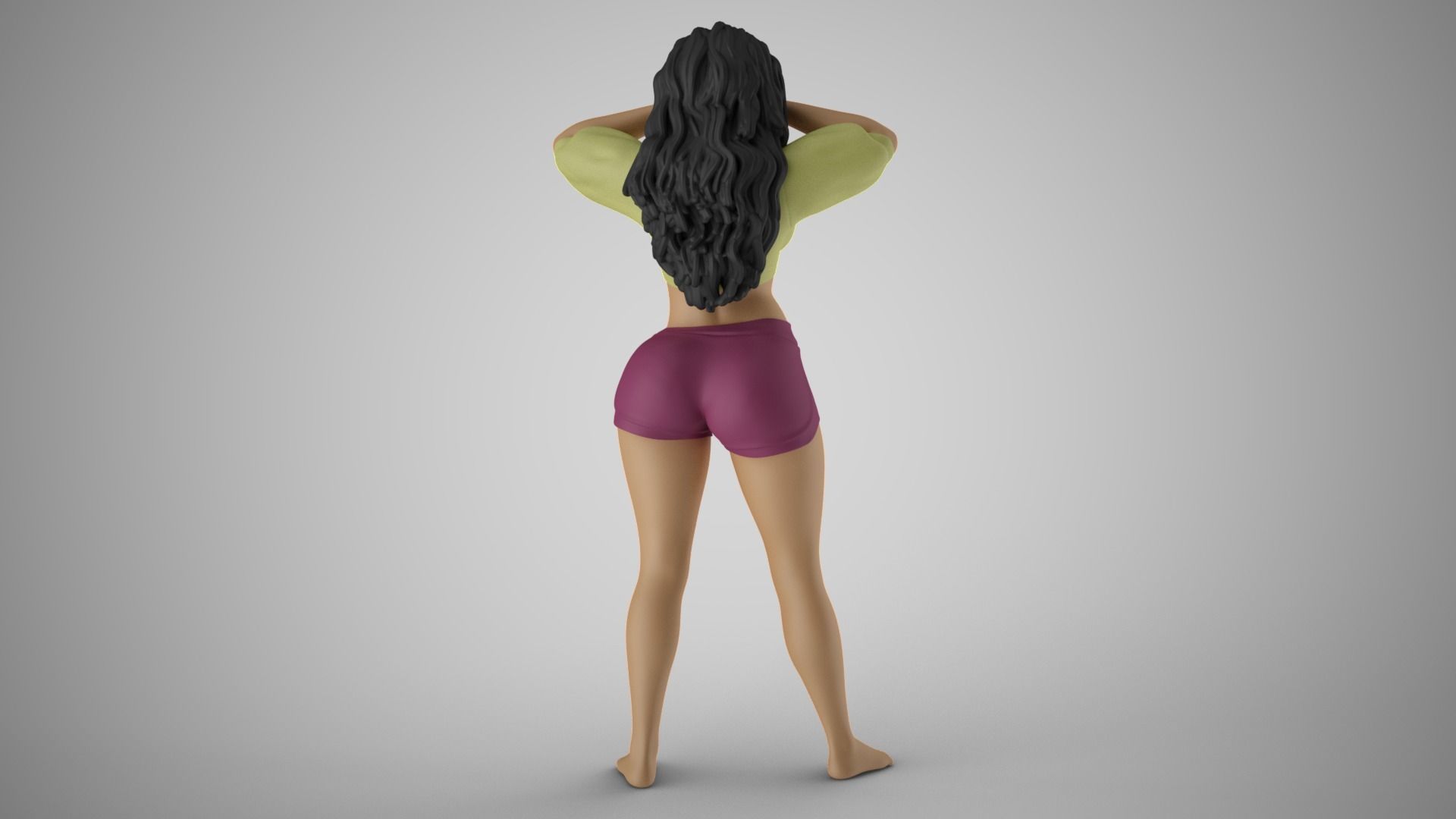 Slenderness 3 woman with long hair and shorts 3D print model_7