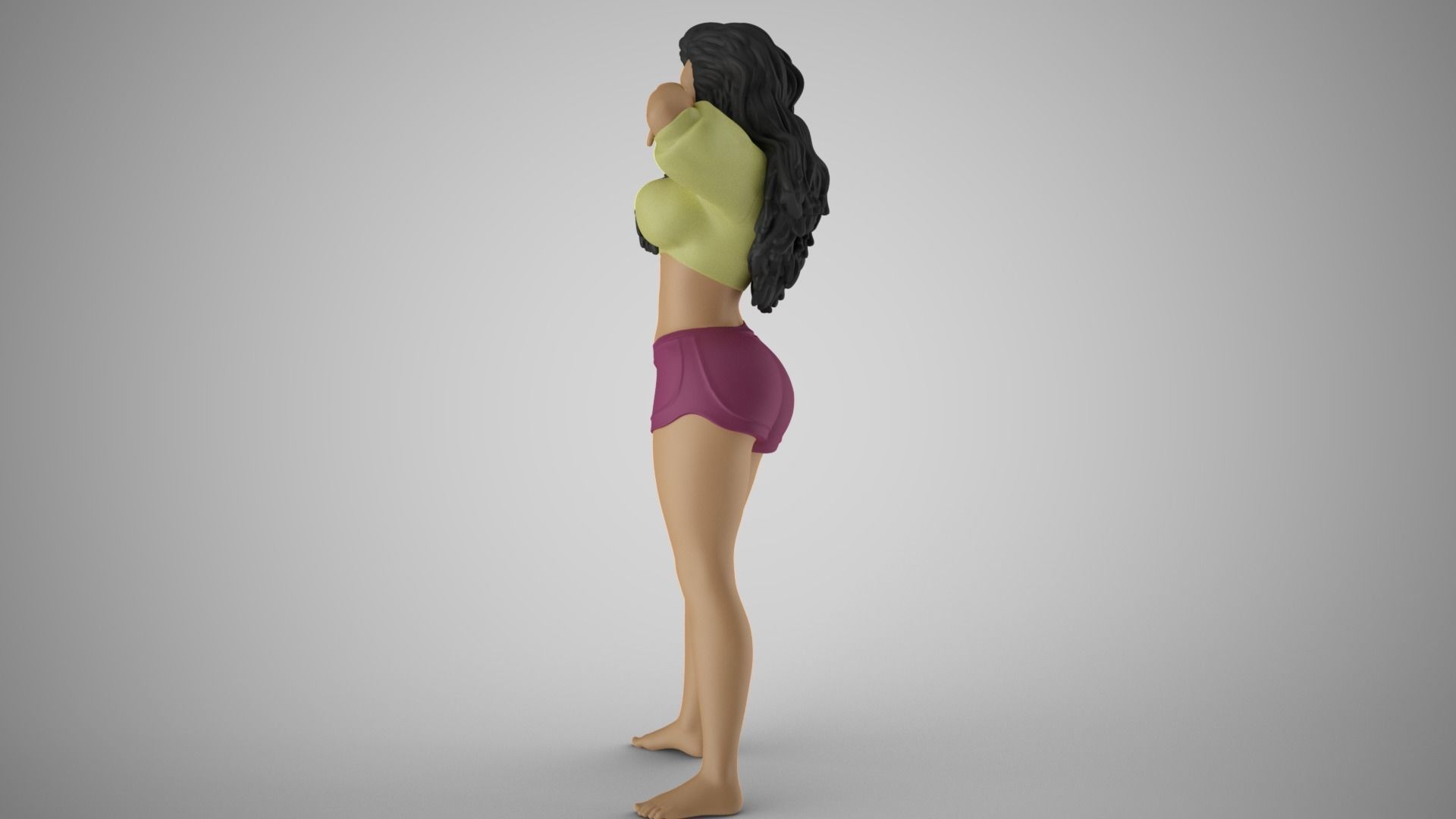 Slenderness 3 woman with long hair and shorts 3D print model_8