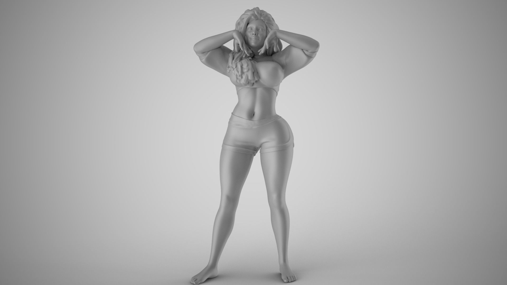 Slenderness 3 woman with long hair and shorts 3D print model_2