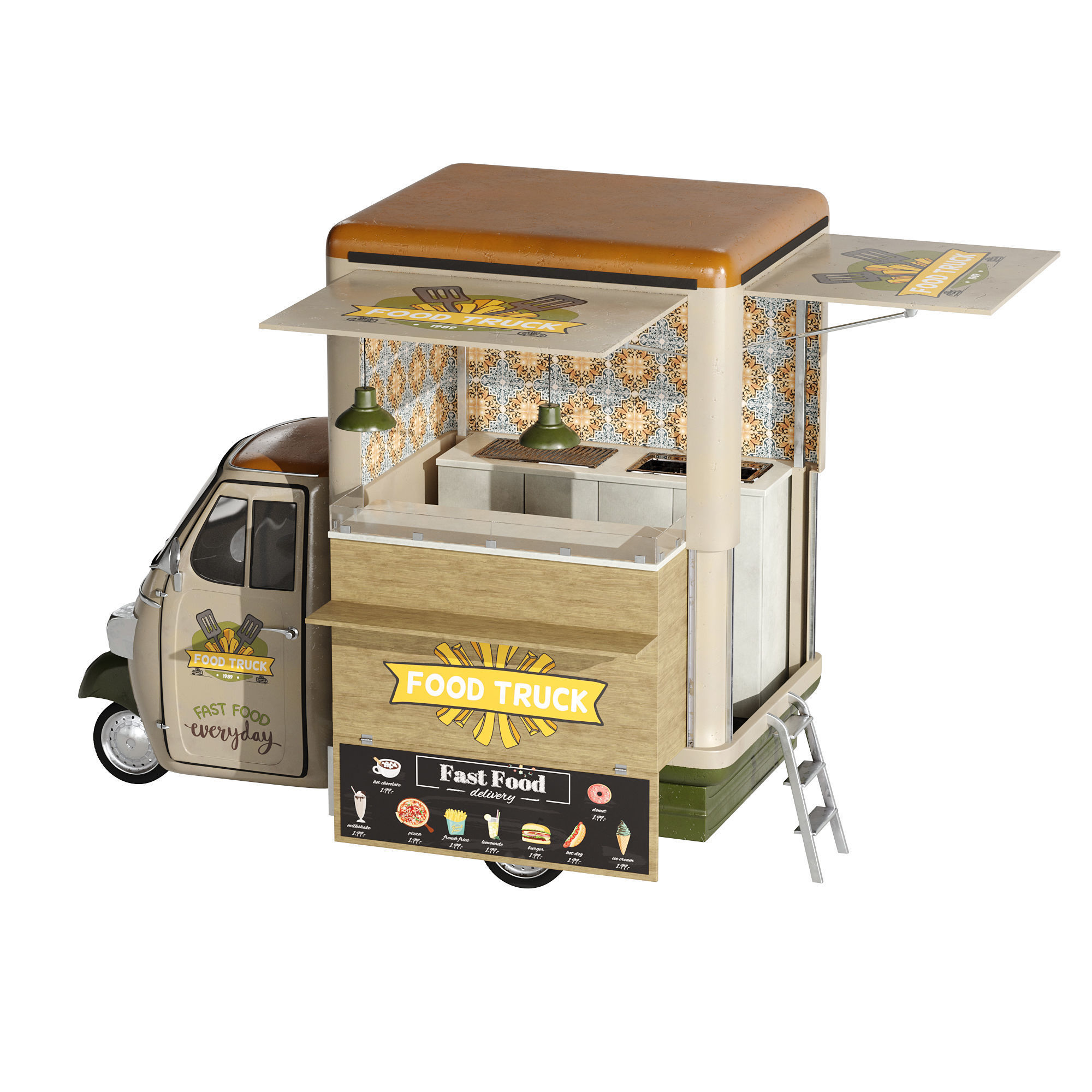 Foodtruck green PA 3D model_2