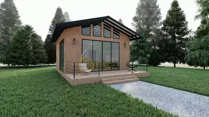 21 x 21 Modern Tiny cabin  house 3D model   Low-poly 3D model