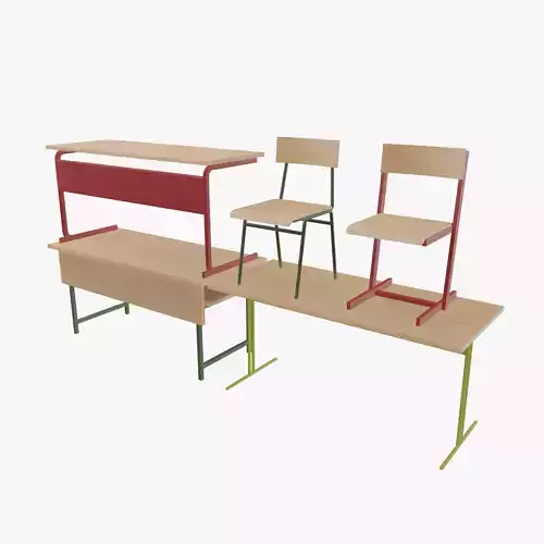 Low poly auropian school desks and chairs