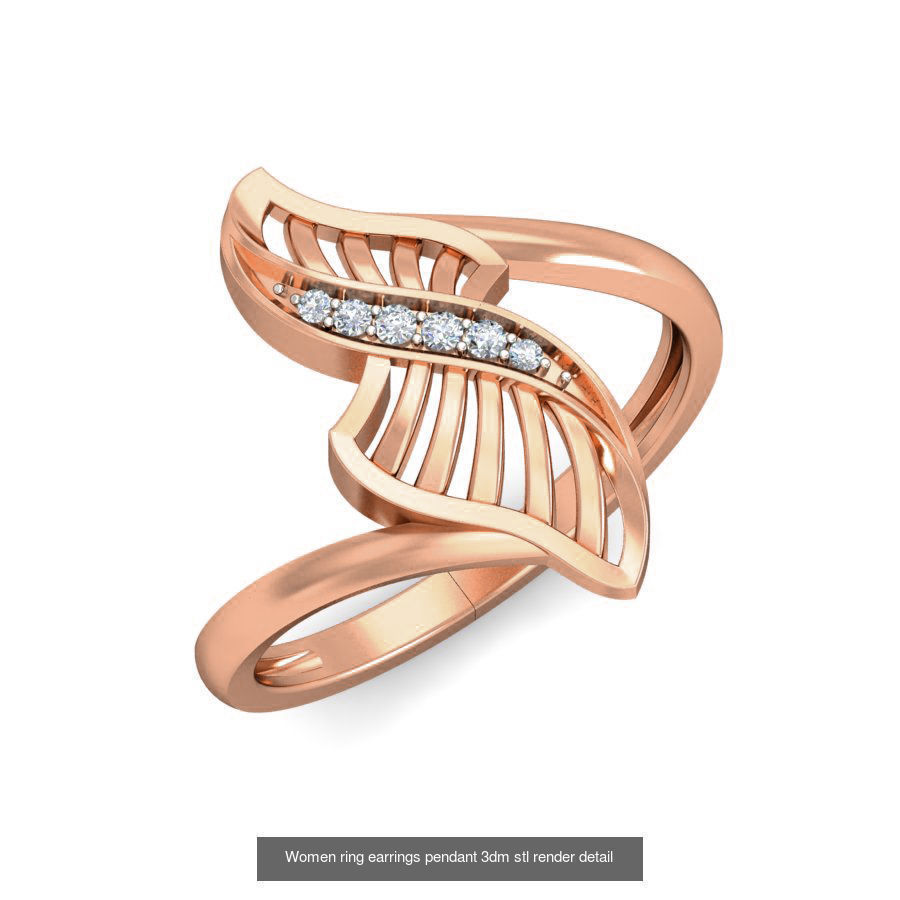 7 Wave Pattern Ring Earrings Pendant Set 3dm stl renders details 3D Model Collection_5