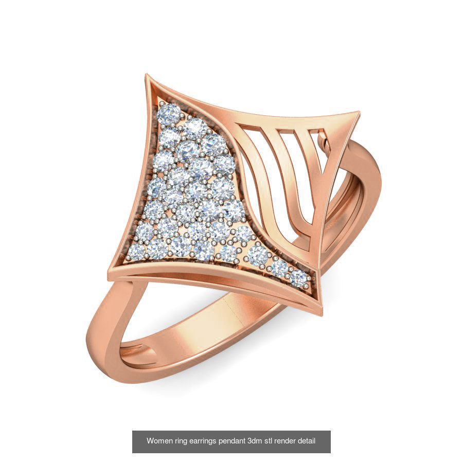 7 Wave Pattern Ring Earrings Pendant Set 3dm stl renders details 3D Model Collection_2