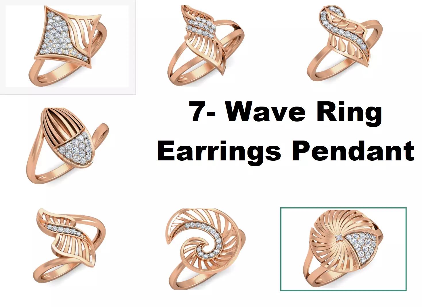 7 Wave Pattern Ring Earrings Pendant Set 3dm stl renders details 3D Model Collection_0