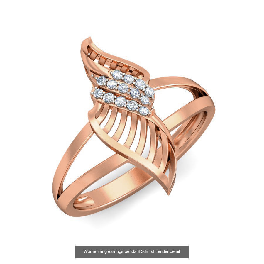 7 Wave Pattern Ring Earrings Pendant Set 3dm stl renders details 3D Model Collection_3