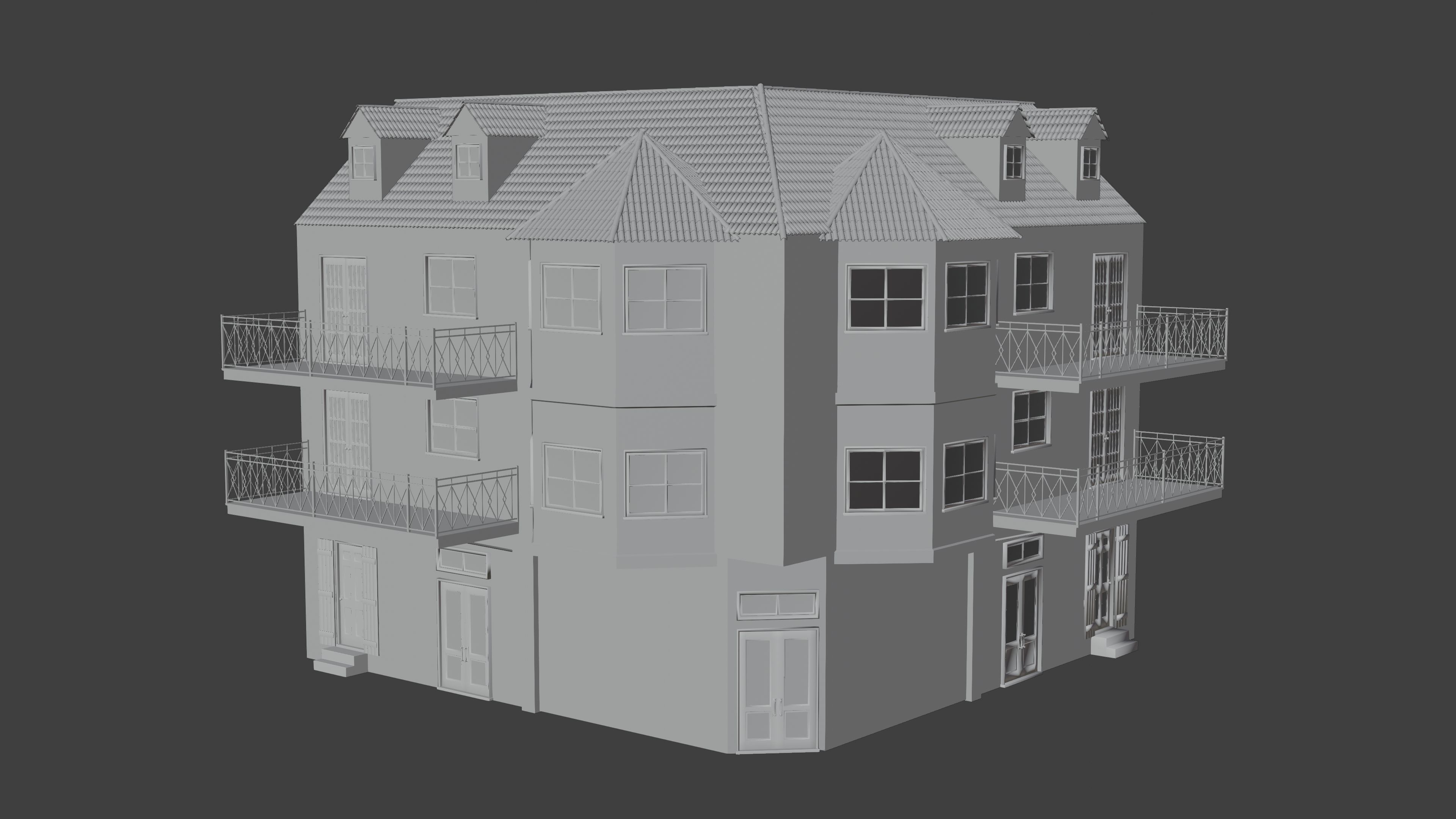 Dublex Brown House Corner 3D model_1