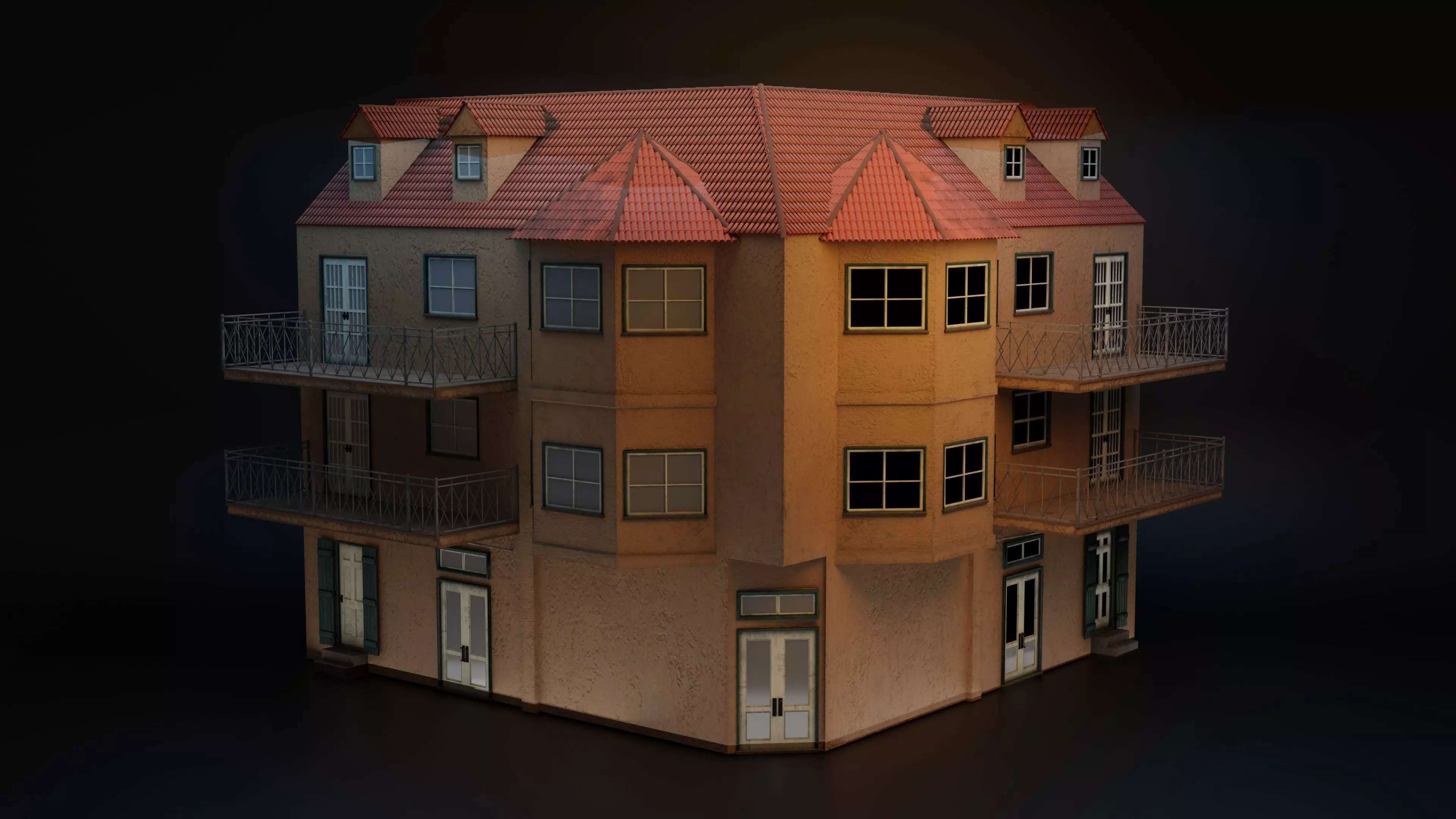 Dublex Brown House Corner 3D model_0