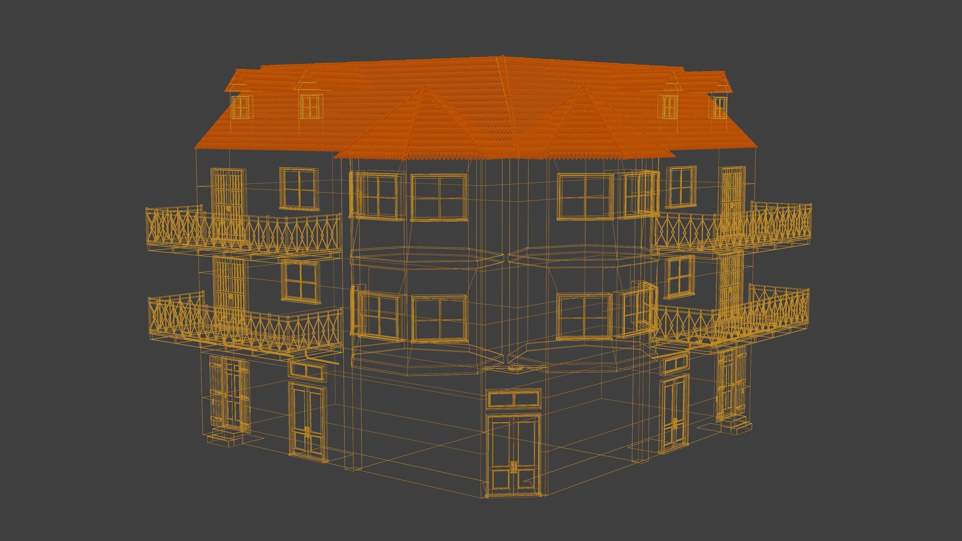 Dublex Brown House Corner 3D model_2