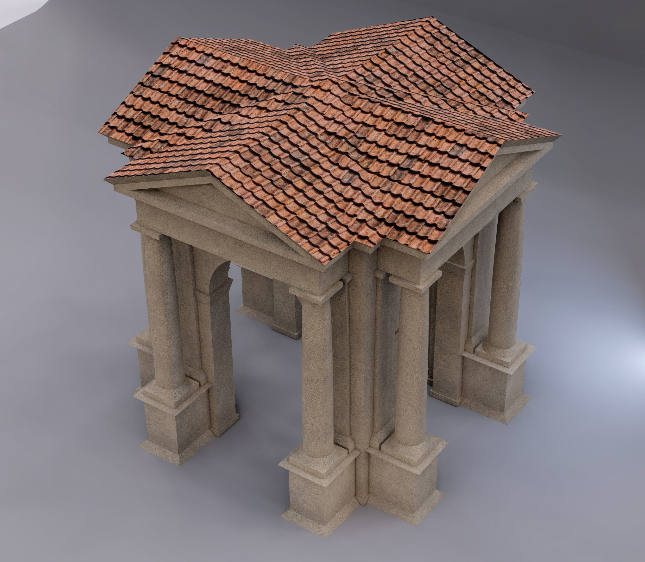 Arched portico in the mas Tuscan order Column gazebo Low-poly 3D model_7