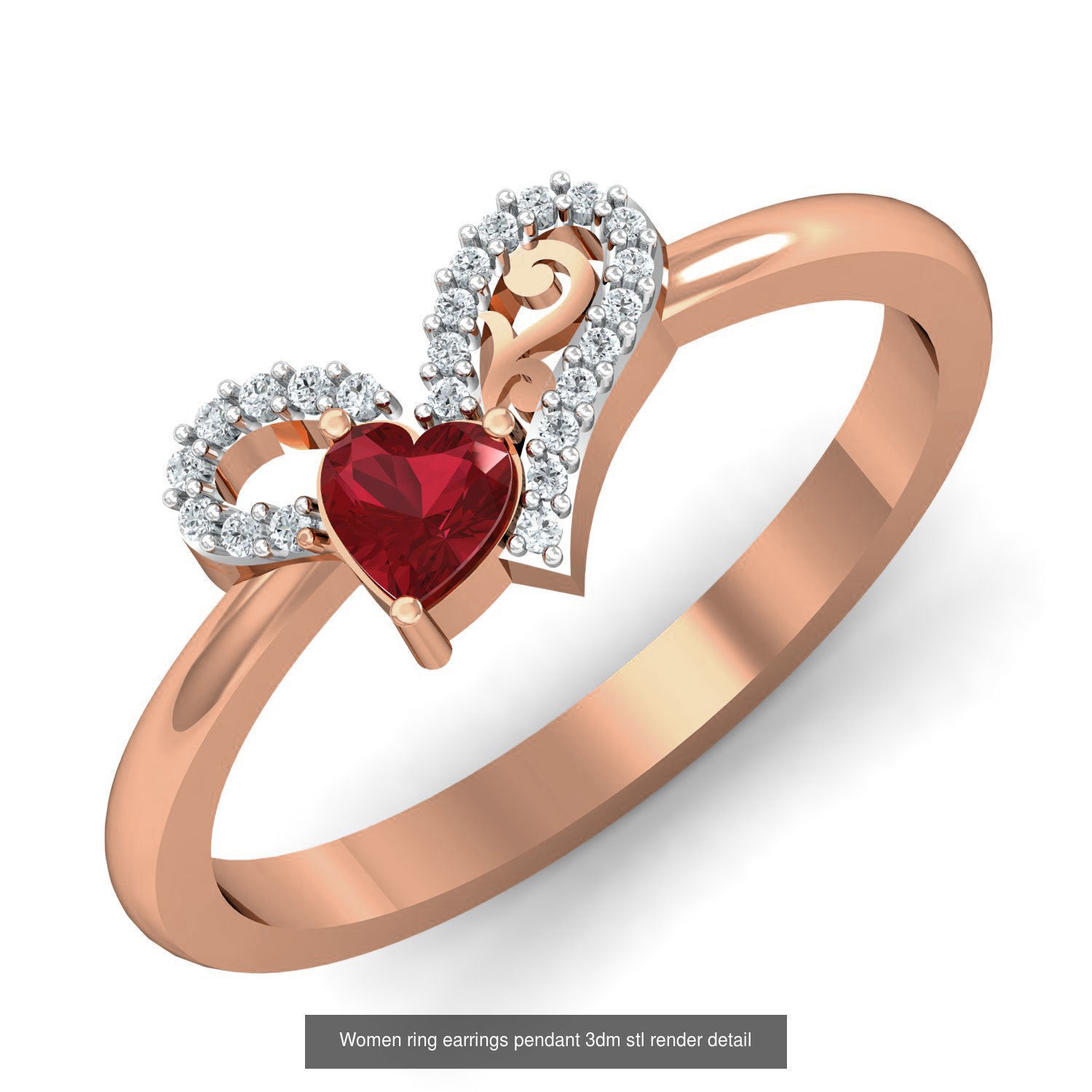 10 Heart Valentine Love ring earrings pendant 3dm stl render 3D Model Collection_7