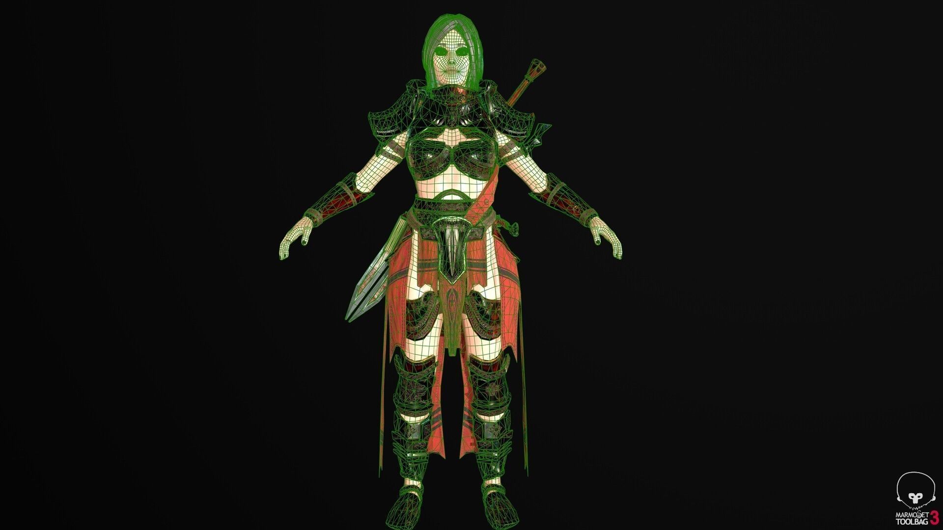 Paladin Woman Low-poly 3D model_14