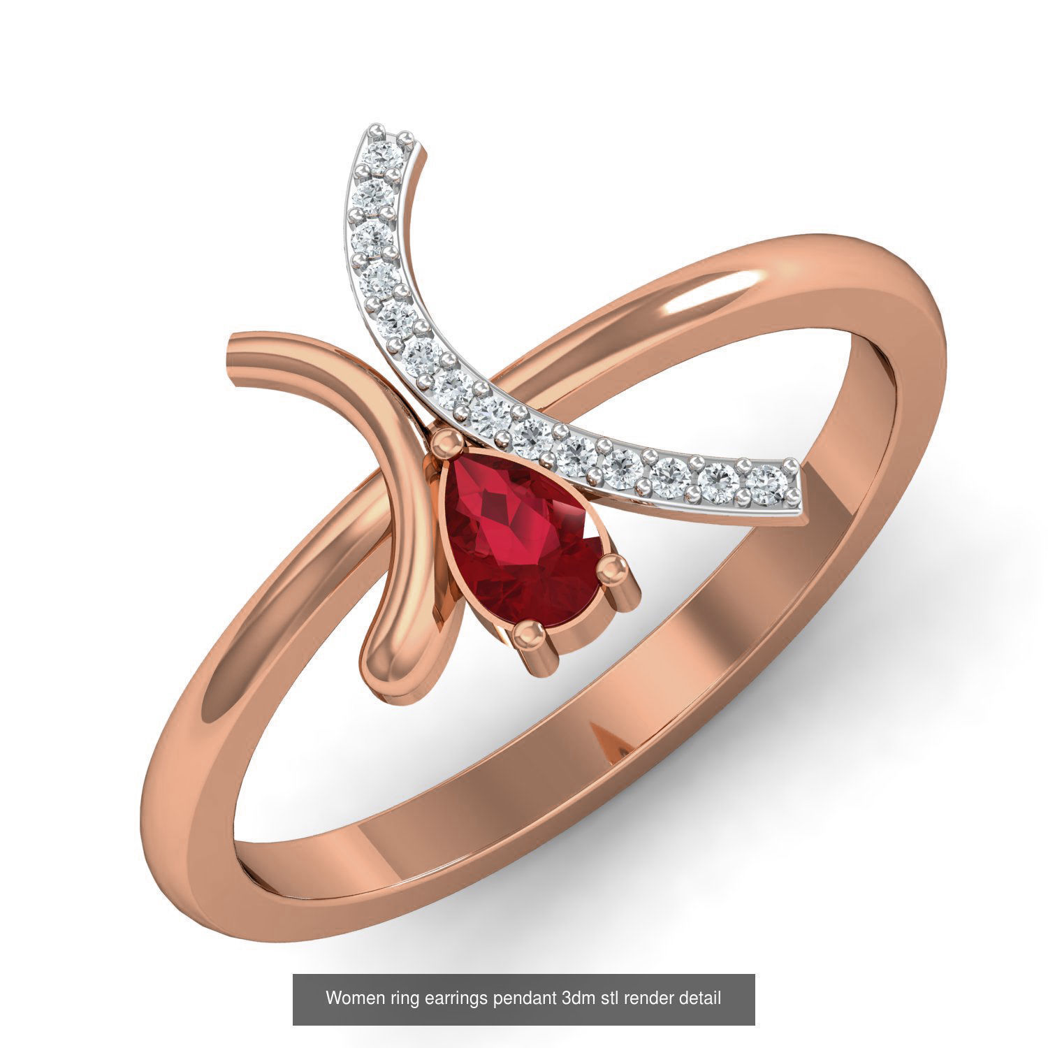 19 Ruby Women ring earrings pendant 3dm stl render detail 3D Model Collection_10