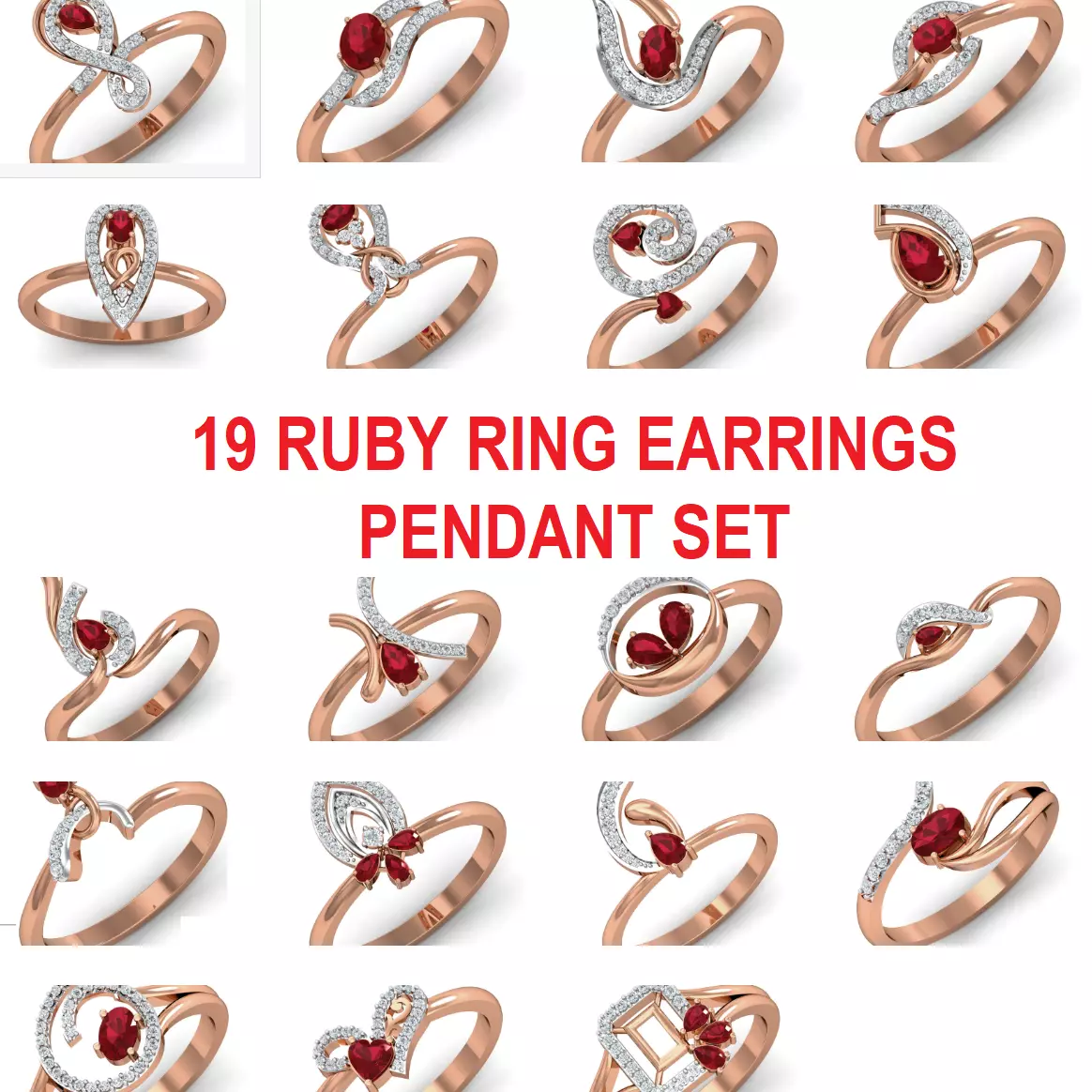 19 Ruby Women ring earrings pendant 3dm stl render detail 3D Model Collection_0