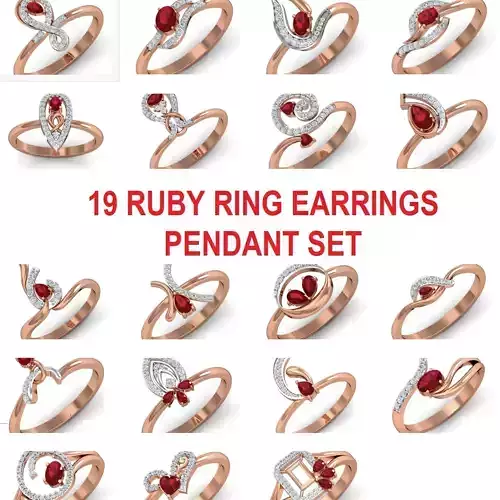 19 Ruby Women ring earrings pendant 3dm stl render detail  3D Model Collection
