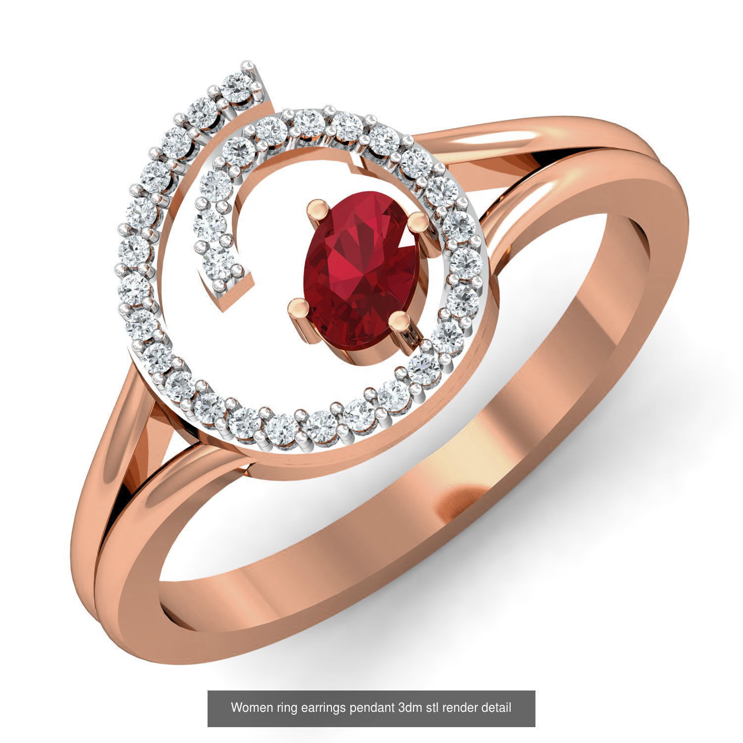 19 Ruby Women ring earrings pendant 3dm stl render detail 3D Model Collection_17