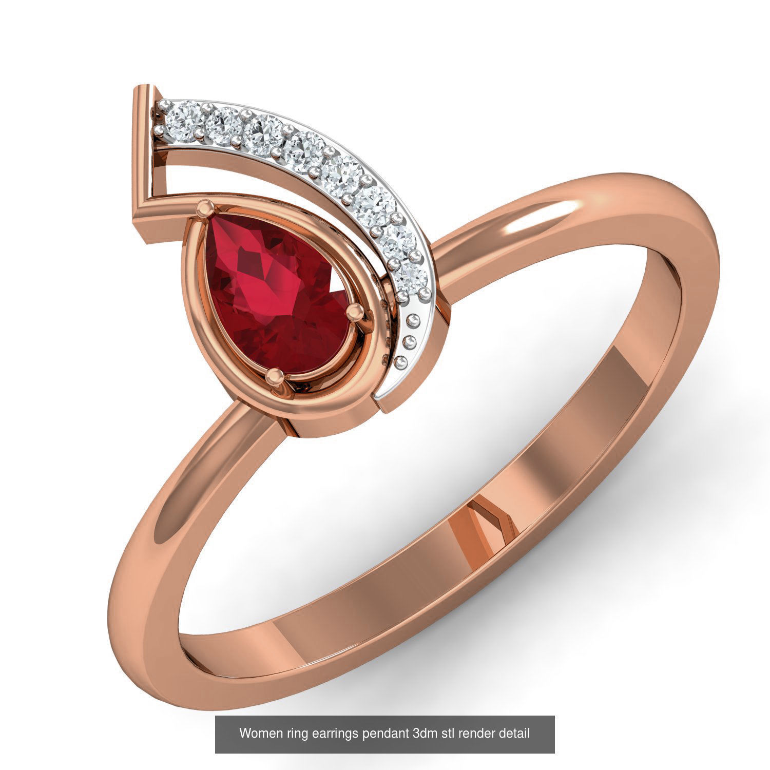 19 Ruby Women ring earrings pendant 3dm stl render detail 3D Model Collection_8