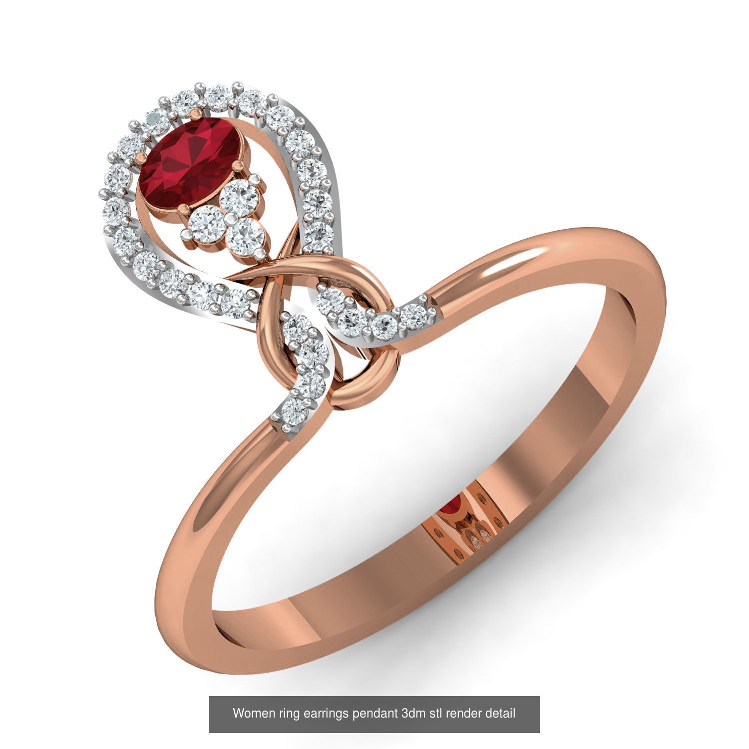 19 Ruby Women ring earrings pendant 3dm stl render detail 3D Model Collection_6