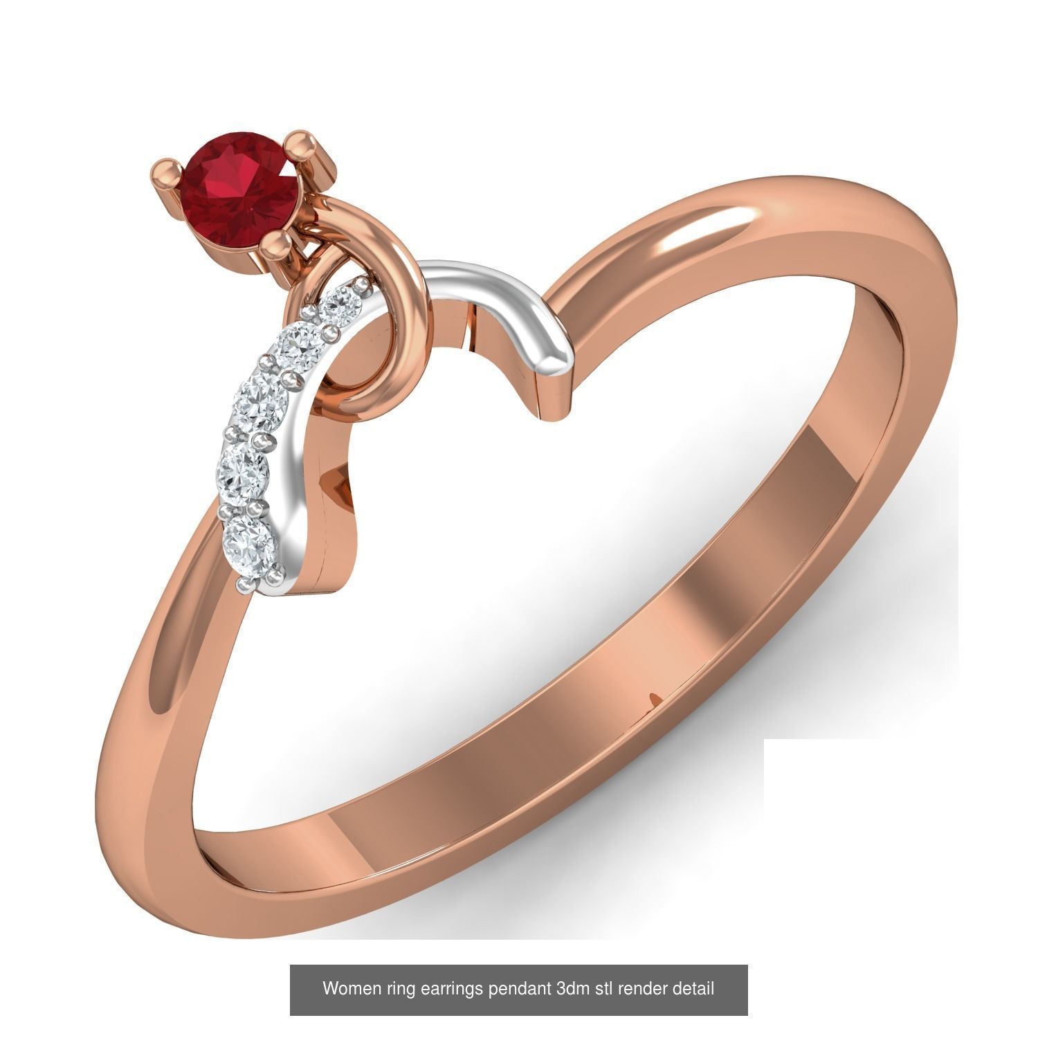 19 Ruby Women ring earrings pendant 3dm stl render detail 3D Model Collection_13