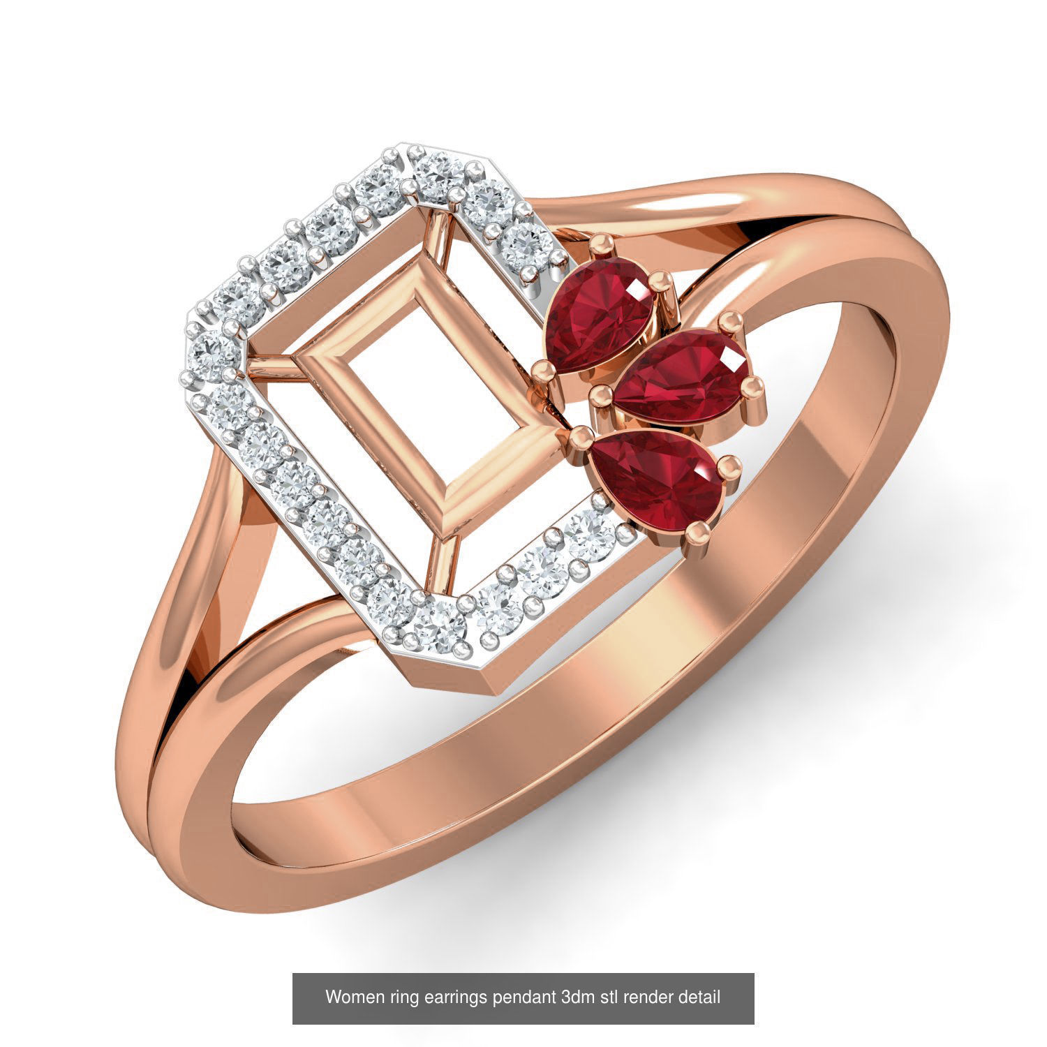 19 Ruby Women ring earrings pendant 3dm stl render detail 3D Model Collection_19
