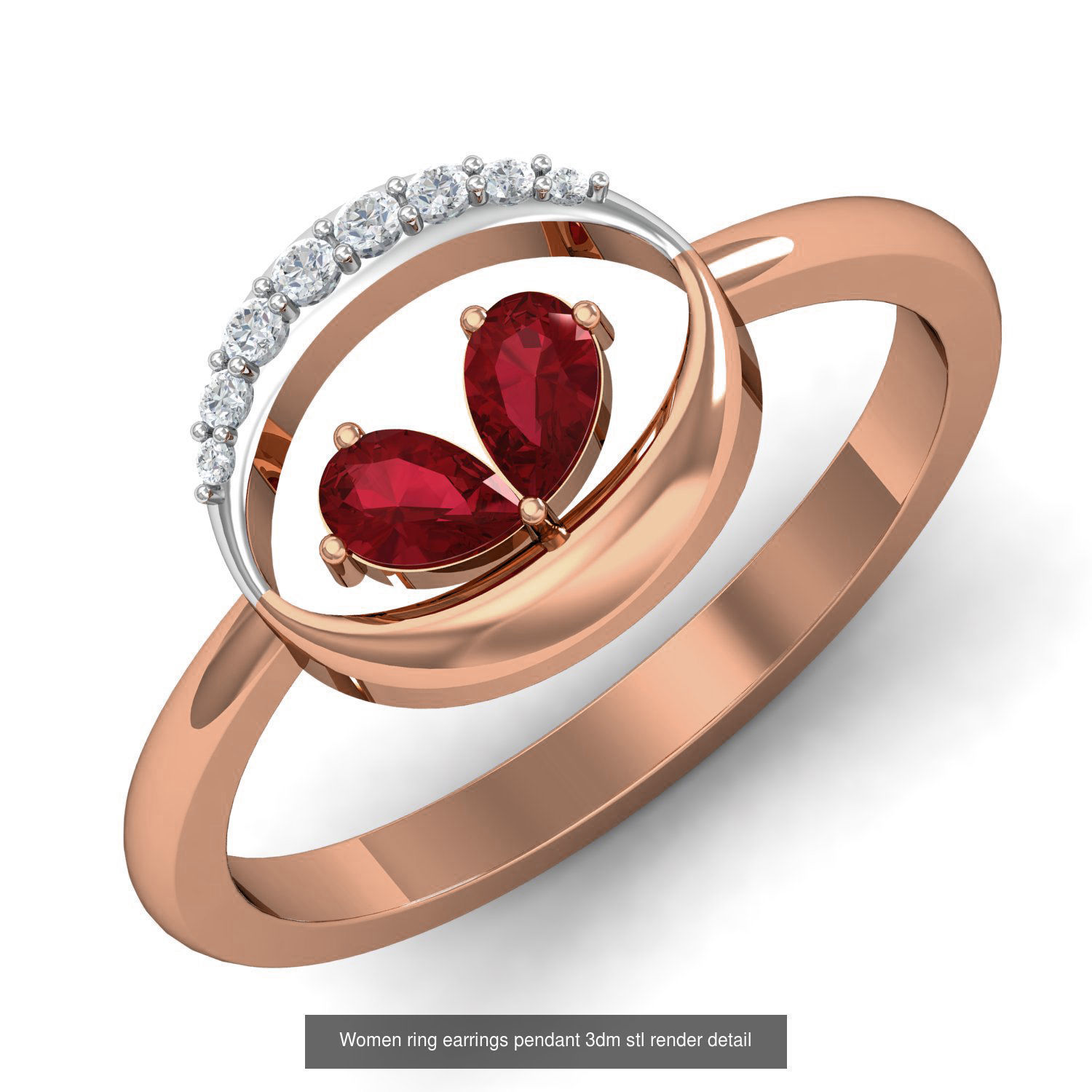 19 Ruby Women ring earrings pendant 3dm stl render detail 3D Model Collection_11