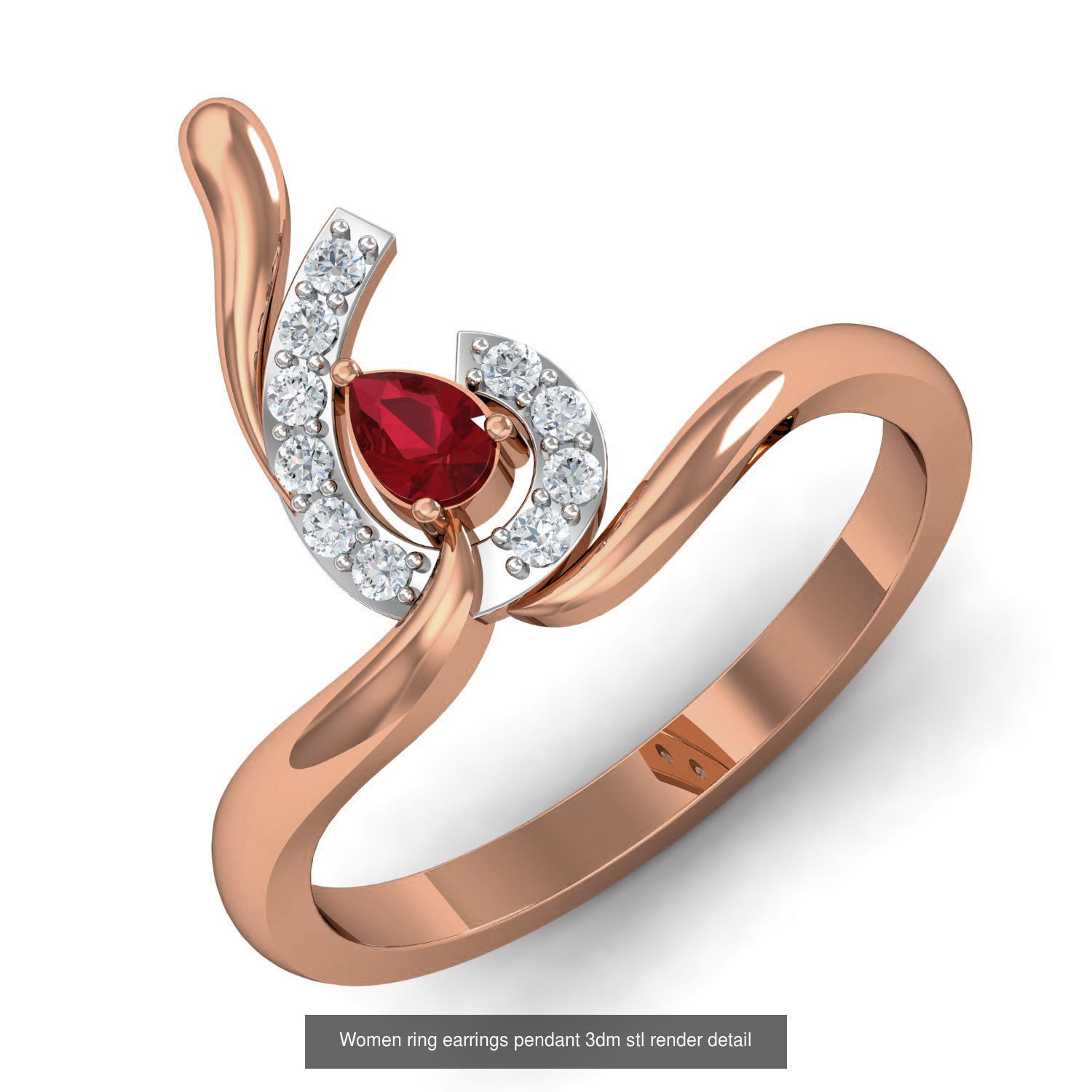19 Ruby Women ring earrings pendant 3dm stl render detail 3D Model Collection_9