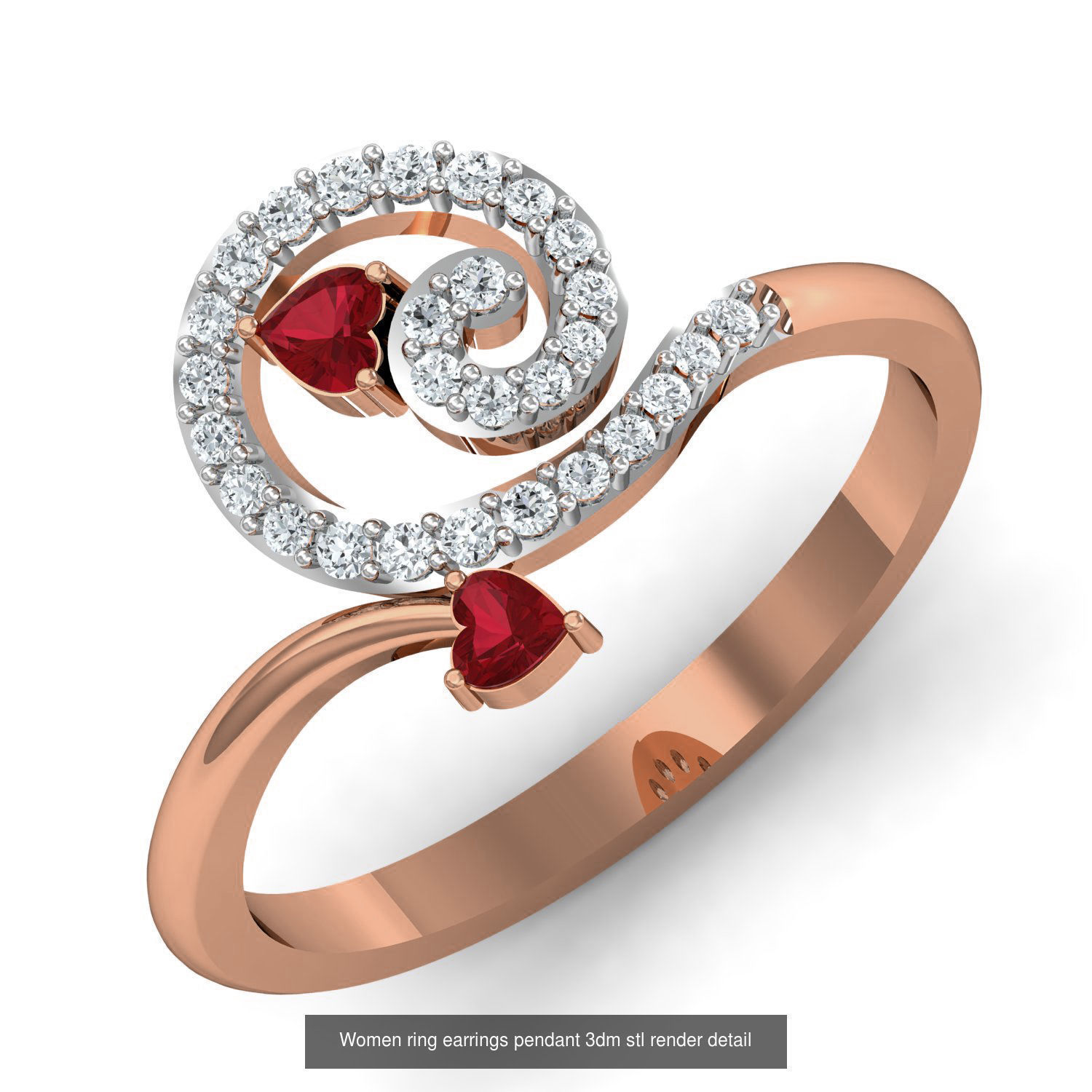 19 Ruby Women ring earrings pendant 3dm stl render detail 3D Model Collection_7