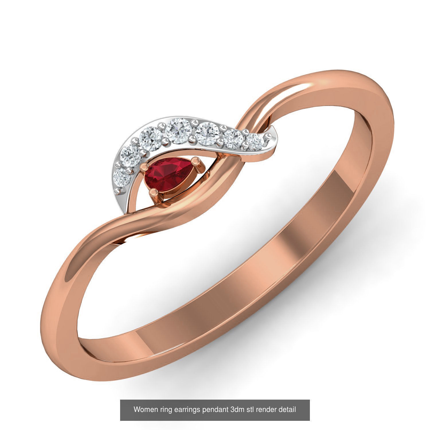 19 Ruby Women ring earrings pendant 3dm stl render detail 3D Model Collection_12