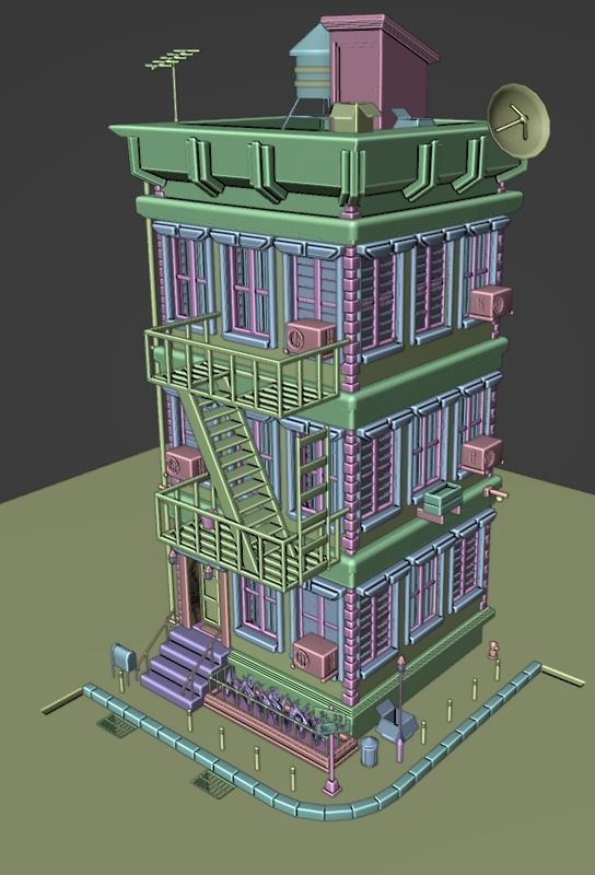 APARTMENT BUILDING AMERICAN STYLE GAME READY Low-poly 3D model_4