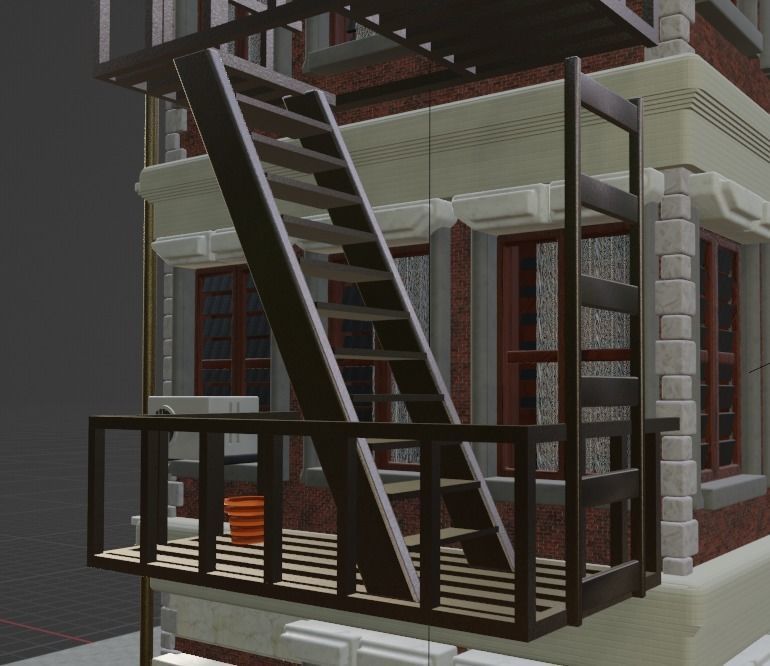 APARTMENT BUILDING AMERICAN STYLE GAME READY Low-poly 3D model_3