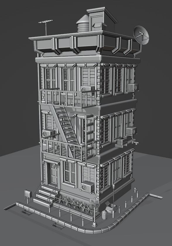 APARTMENT BUILDING AMERICAN STYLE GAME READY Low-poly 3D model_5