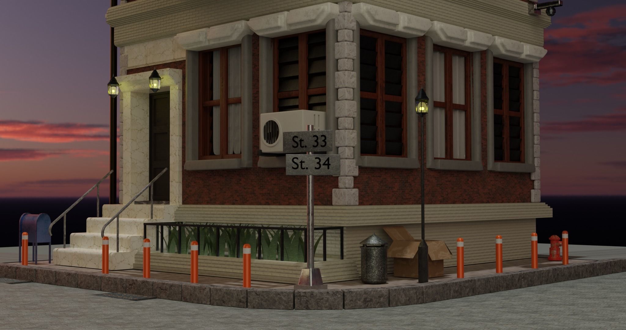 APARTMENT BUILDING AMERICAN STYLE GAME READY Low-poly 3D model_2