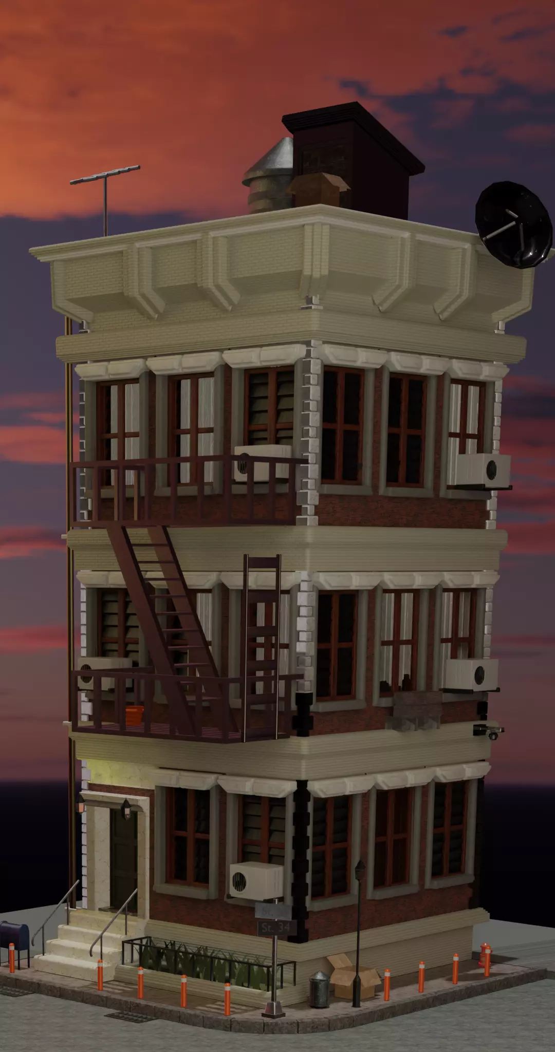 APARTMENT BUILDING AMERICAN STYLE GAME READY Low-poly 3D model_0