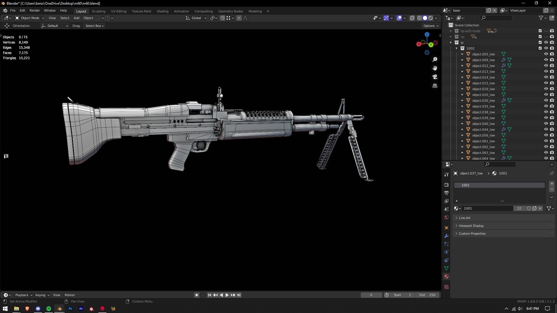 Game Ready M60 machine gun Low-poly 3D model_5