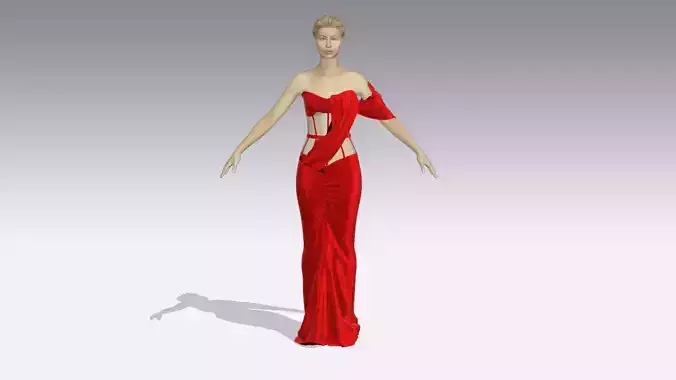 RED DRESS  DRAPED  FISHTAIL SKIRT 3D model