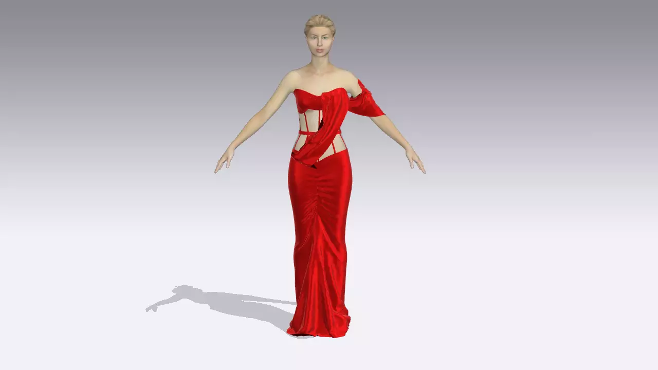 RED DRESS  DRAPED  FISHTAIL SKIRT 3D model_0