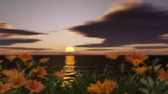 Realistic sunset with flowers Free 3D model